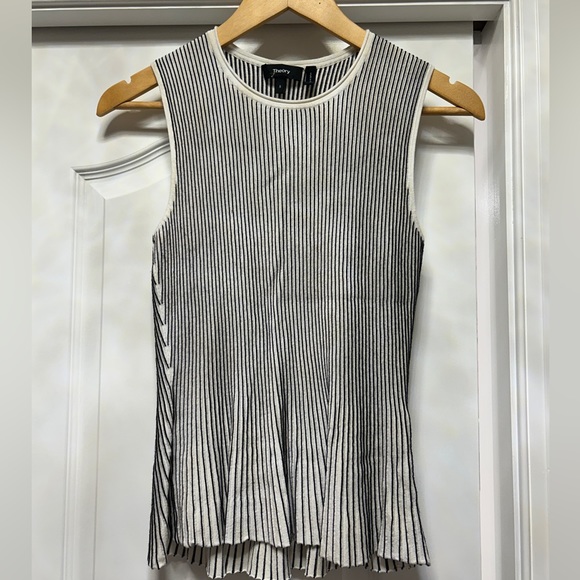 Theory Canelis Knit Striped Peplum Tank in Black/White - Picture 2 of 6